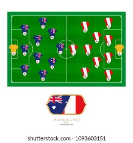 Football match Australia versus Peru. Australia preferred system lineup 3-4-1-2, Peru preferred system lineup 4-2-3-1.