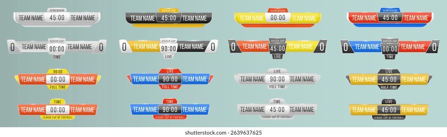 Football match background with score chart spotlight elements sign player win striped layout ball vector design template pictogram flag recreation ground green scheme competition