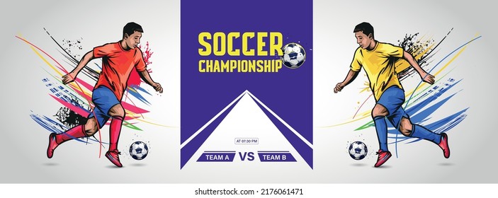 Football match banner design. Soccer player kicking ball Vector illustration. - Shutterstock ID 2176061471
