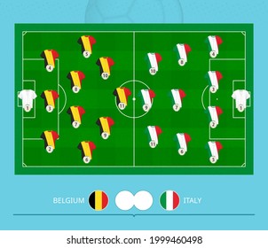 Football match Belgium versus Italy, teams preferred lineup system on football field. Vector illustration.