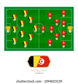 Football match Belgium versus Tunisia. Belgium preferred system lineup 3-4-2-1, Tunisia preferred system lineup 4-2-3-1.