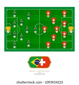 Football match Brazil versus Switzerland. Brazil preferred system lineup 4-2-3-1, Switzerland preferred system lineup 4-5-1.