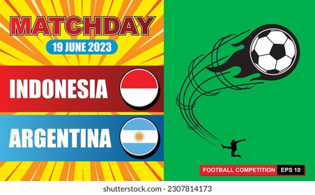 Plantilla del día de partidos de fútbol. Ejemplo vectorial del día de partido Argentina vs Indonesia