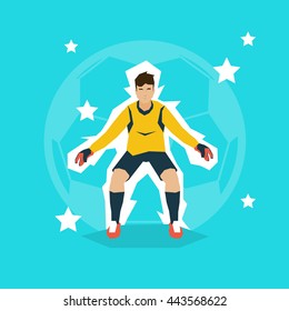 Football Match Goalkeeper Protecting Gates Flat Vector Illustration