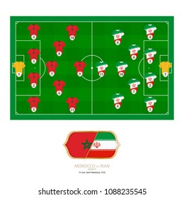Football match Morocco versus Iran. Morocco preferred system lineup 4-5-1, Iran preferred system lineup 4-2-3-1.
