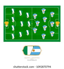 Football match Nigeria versus Argentina. Nigeria preferred system lineup 4-3-3, Argentina preferred system lineup 3-4-3.