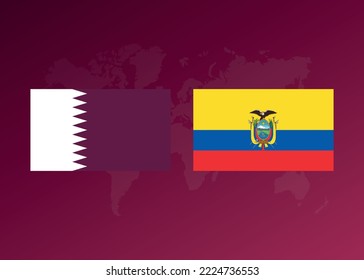 Football match poster between Qatar and Ecuador. World map