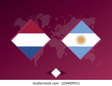 Football match poster between the teams of the Netherlands and Argentina. Background for banner. Vector background for design.