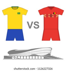 Football match poster. Brazil - Belgium. World cup 2018