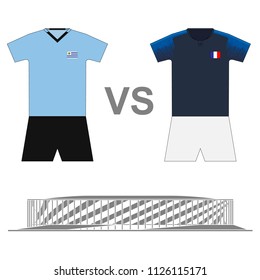 Football match poster. Uruguay - France. World cup 2018