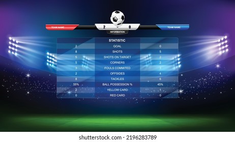 Plantilla del programa de partidos de fútbol en campo de césped verde del estadio de fútbol con luz de foco en la noche ilustración vectorial de fondo