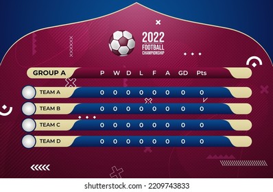 Football Match Result Table Design Template. Soccer Schedule Vector Illustration