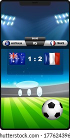 Football match score news on smartphone screen isolated illustration