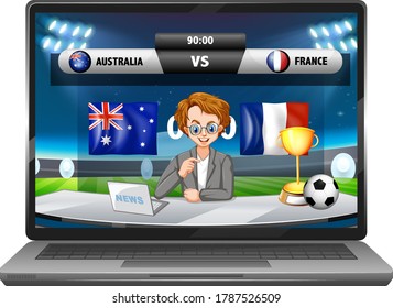 Football match score news on laptop screen isolated illustration