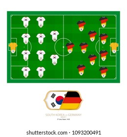 Football match South Korea versus Germany. South Korea preferred system lineup 4-4-2, Germany preferred system lineup 4-2-3-1.