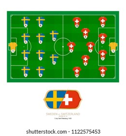 Football match Sweden versus Switzerland. Sweden preferred system lineup 4-4-2, Switzerland preferred system lineup 4-2-3-1.