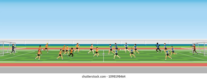 Football match team players sport championship, soccer man players  in action, vector illustration.