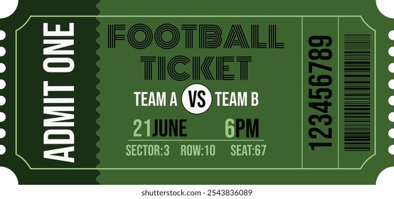 Football match ticket. Admit one.