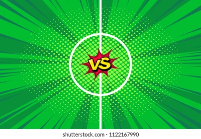 
Football match versus teams intro background, championship competition final poster, cartoon comic book style illustration, halftone pattern texture