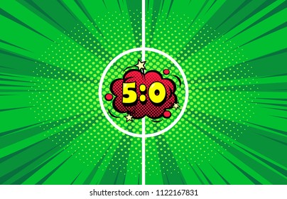 Football match win goal score background, sport game competition, cartoon comic book style illustration, halftone pattern texture
