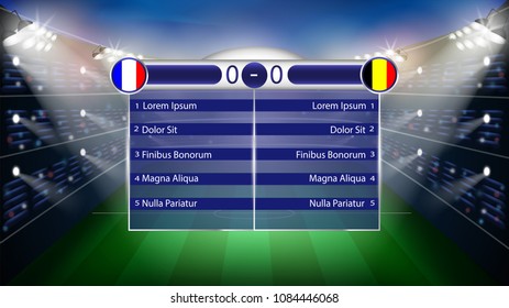 Football match. World championship stadium 3d vector background. Soccer poster table template.