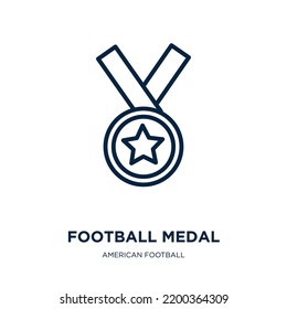 football medal icon from american football collection. Thin linear football medal, competition, medal outline icon isolated on white background. Line vector football medal sign, symbol for web and