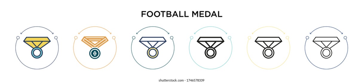 Football medal icon in filled, thin line, outline and stroke style. Vector illustration of two colored and black football medal vector icons designs can be used for mobile, ui, web