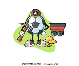 Football miner cartoon. Mascot Character vector.