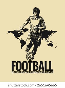 O futebol é o esporte mais popular em todo o mundo, ilustração de silhueta de vetor