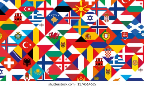 Football Nations League Competition Participations Flag Background, European Country Flag Set.