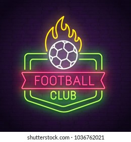 Football neon sign, bright signboard, light banner. Football logo, emblem. Vector illustration