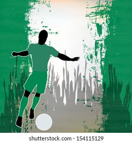 Football Nigeria, Vector Soccer player over a grunged Nigerian Flag and cheering crowd