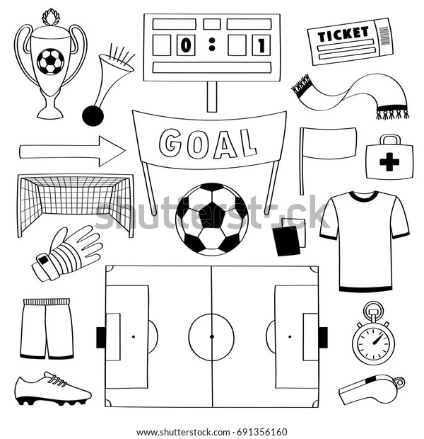 Football Objects Doodle Set Sport Outline Stock Vector (Royalty Free ...