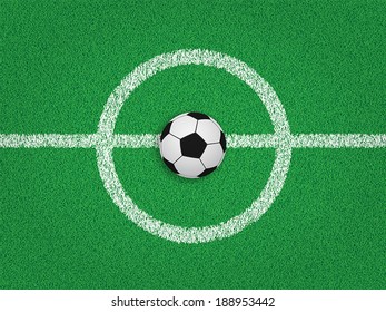 Football on the Center Circle, Green Playing Field - Illustration