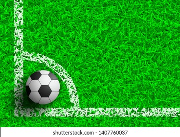 Football on corner on green grass field vector illustration,top view