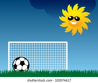 Football on grass field, vector illustration