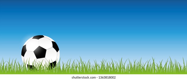 football on green meadow banner with copy space vector illustration EPS10