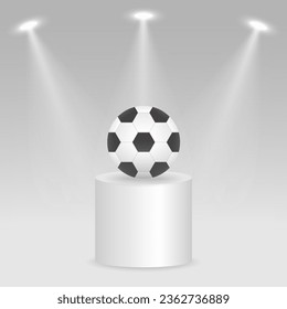 Football on Podium Illuminated with Spotlights. Vector Illustration.