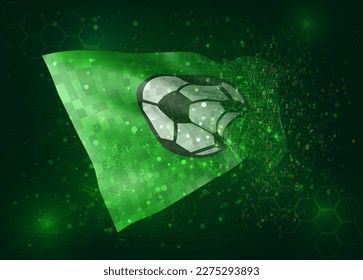 Football, on vector 3d flag on green background with polygons and data numbers