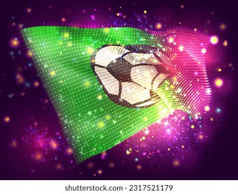 Fútbol sobre el vector 3d sobre fondo púrpura rosa con iluminación y bengalas