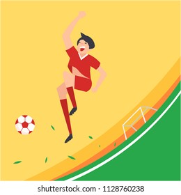 Football Palyer Winner Celebrate Red Shirt Character Vector Illustration