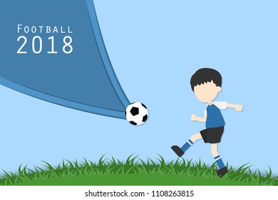 football paper art illustration , soccer digital craft background , vector