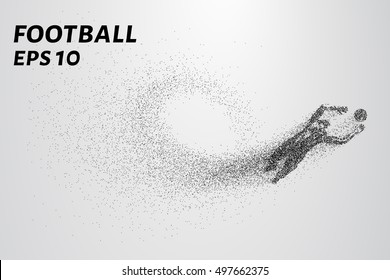 Football of the particles. Goalkeeper jumps for the ball. Vector illustration