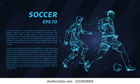 Fútbol de partículas en un fondo oscuro. Los futbolistas están formados por formas geométricas. Ilustración del vector