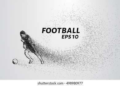 Football of the particles. The player in the attack consists of small circles. Vector illustration