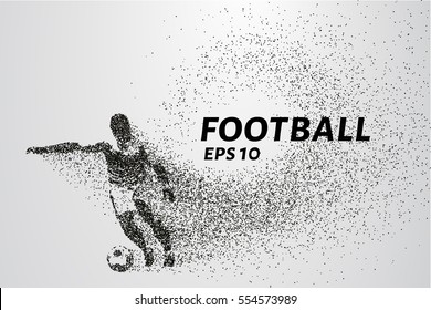 Football of the particles. The player with the ball is composed of circles and dots. Vector illustration.