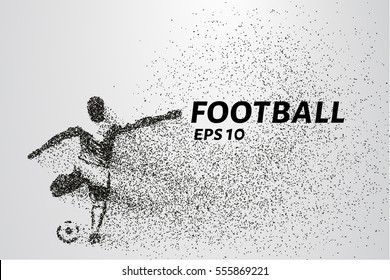 Football of the particles. The player with the ball is composed of circles and dots. Vector illustration.