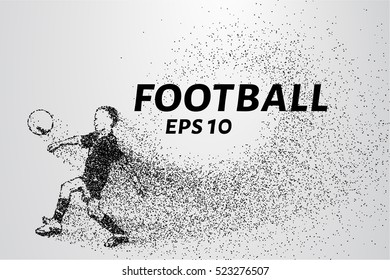 Football of the particles. The player juggles the ball. Silhouette of a football player consists of points and circles. Vector illustration.