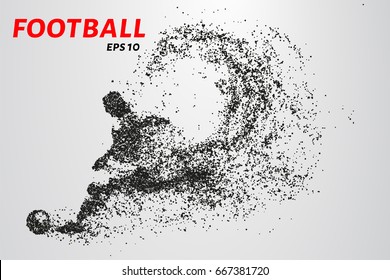 Football of the particles. Silhouette of a football player consists of points and circles. Vector illustration.