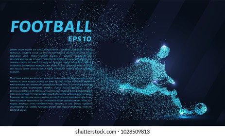 Football of the particles. Soccer is made up of dots and circles. Blue soccer player on dark background